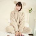 Winter Pajama Sets Women Solid Flannel Soft Sweet Students Lovely Hooded Two-pieces Thicken Plush Cute Couple Sleepwear Fashion. 