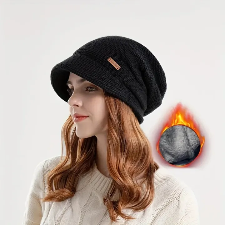 1pcs%20Warm%20And%20Stylish%20Winter%20Baggy%20Beanie%20Hat%20With%20Brim%20For%20Women%20-%20Image%205
