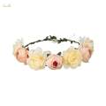 Boho Flower Crown Floral Garland Headband Flower Headpiece with Ribbon Champagne. 