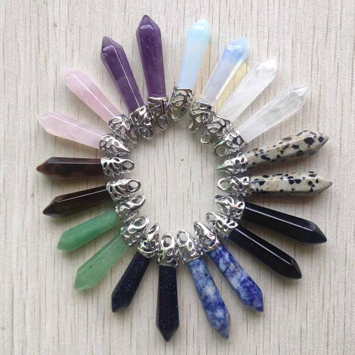 Fashion good quality mix natural stone pillar charm pendants 10x32mm for jewelry making 20pcs/lot wholesale