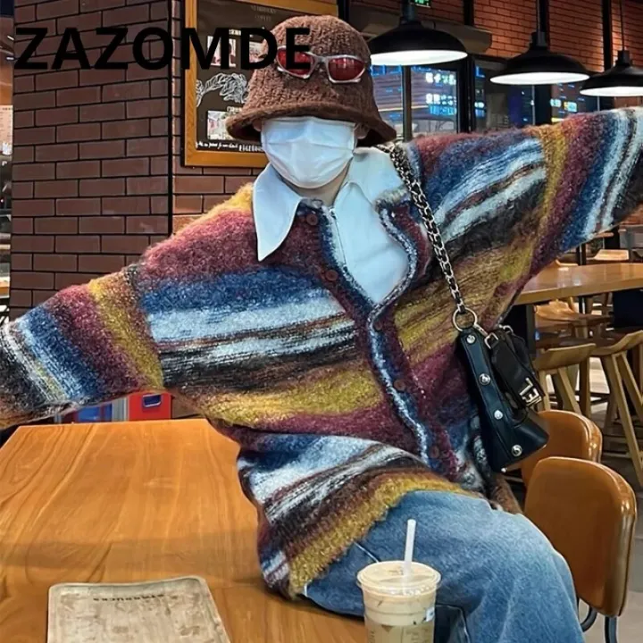 ZAZOMDE%20Winter%20Rainbow%20Color%20Contrast%20Jumper%20Oversize%20Cardigan%20Sweater%20Knitwear%20Men%20Loose%20High%20Street%20Couple%20Stripe%20Sweater%20Coat%20-%20Image%203