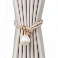 Showkanbay 1pcs Curtain Rope Tiebacks Curtain Tiebacks with Pearls Decorative -Curtain Tiebacks for Drapes Home Office Artistic Decorcurtain (Beige).