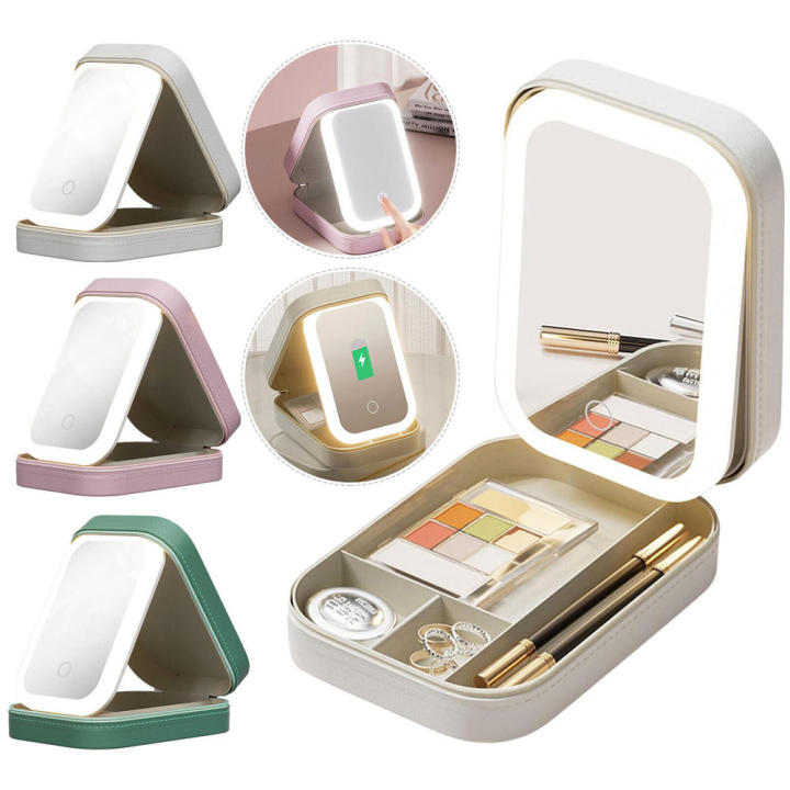 Fashionable Makeup Bag with LED Light Mirror Spacious LED Lighted Mirror-equipped Mirror Cosmetic Case Compact Makeup Bag for