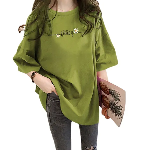 Lazy%20Solid%20Color%20T%20T-shirt%20Women's%20Summer%20Loose%20Mid-Length%20European%20Goods%20Large%20Green,%20Half-Sleeve%20T-shirt%20Bottom%20Disappear%20Clothes%20-%20Image%205