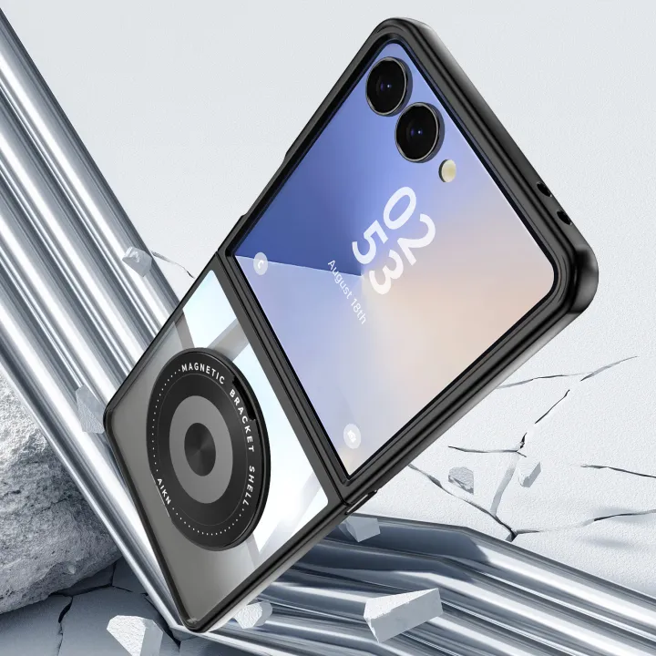 HODON%20360%C2%B0%20Rotatable%20Magnetic%20Kickstand%20Phone%20Case%20for%20Samsung%20Galaxy%20Z%20Flip%207%206%205%20TPU+PC%20Clear%20Shockproof%20Cover%20-%20Image%203