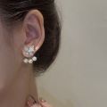 New Elegant Crystal Butterfly Back Hanging Pearl Earrings Korean Fashion Jewelry for Woman Girls Accessories.