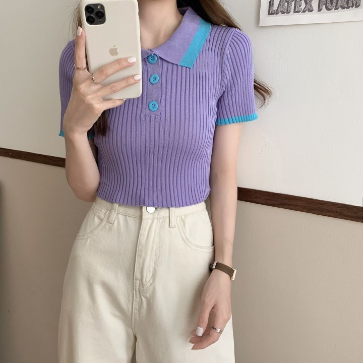 Knitted%20sweater%20for%20women,%20short-sleeved%20summer%20polo%20shirt%20with%20lapel%20for%20small%20people,%20slim%20fit,%20navel-baring%20short%20fashion%20high-waisted%20top%20-%20Image%206