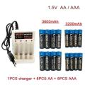 Rechargeable Battery 1.5V AA 3600Mah 1.5V AAA 3200Mah Alkaline with Charger for Computer Clock Radio Video Game Digital Camera.