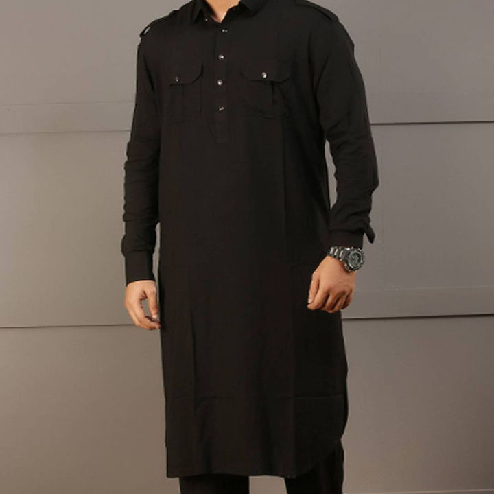 Stylish Black Cotton Kabli Suit Set for Men