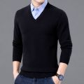 Shirt Collar Sweater Spring and Autumn Men's Business Casual Knitwear Pure Color All-Matching Dad Wear Cotton Knitwear Men's Clothing. 
