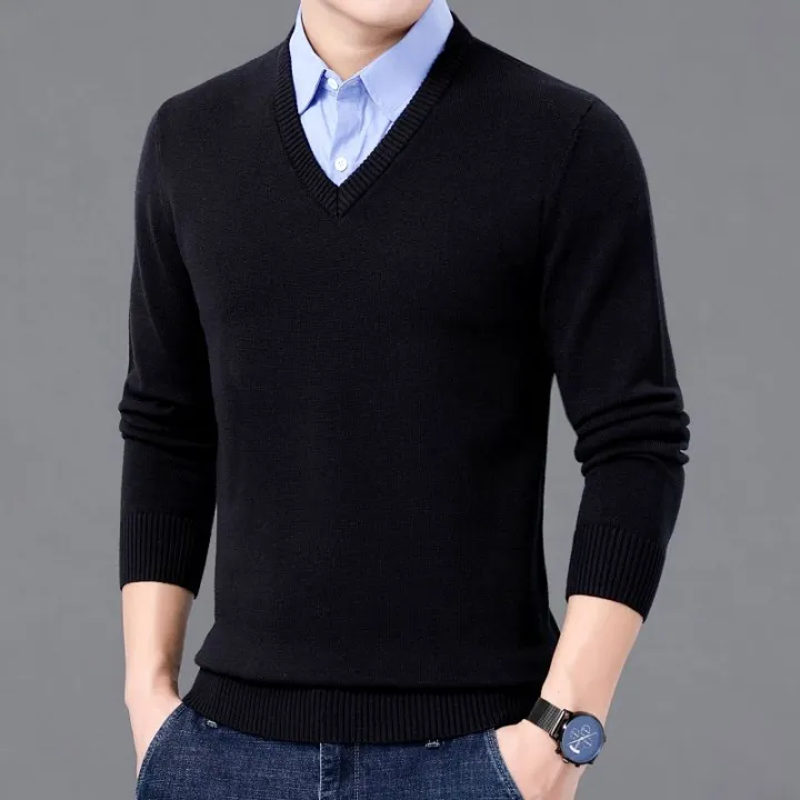 Shirt%20Collar%20Sweater%20Spring%20and%20Autumn%20Men's%20Business%20Casual%20Knitwear%20Pure%20Color%20All-Matching%20Dad%20Wear%20Cotton%20Knitwear%20Men's%20Clothing%20-%20Image%207