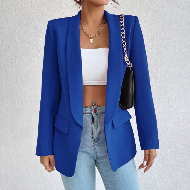 women%20suit%20coatAutumn%20and%20Winter%20Temperament%20Commuting%20Solid%20Color%20Polo%20Collar%20Long%20Sleeve%20Suit%20Coat%20Top%20Blazer%20-%20Image%202