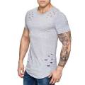 Hole ripped t shirts men short sleeve t-shirt fitness summer clothes men's funny solid tshirt streetwear slim tops tees. 