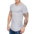 Hole ripped t shirts men short sleeve t-shirt fitness summer clothes men's funny solid tshirt streetwear slim tops tees. 