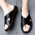 Men Shoes Italian Leather Slippers Men Beach Summer Shoes High Quality Big Size 38-47 Slip on Flats Male Flip Flops Mens Sandals.