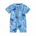 DSstyles Infant Boy Swimsuit Short Sleeve Cartoon Printing Rash Guard Swimwear Summer Zip Up Bathing Suit For 0-3 Years Old Kids. 
