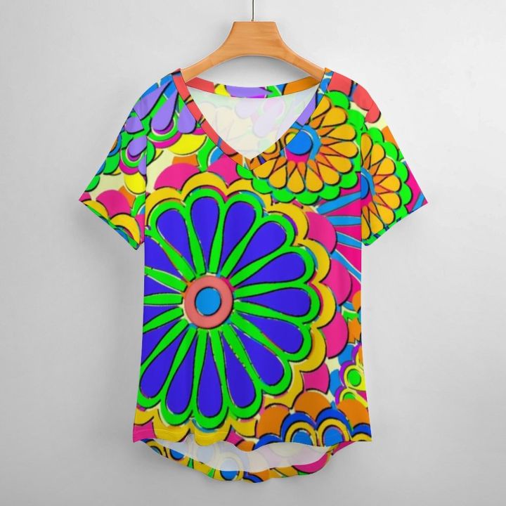 Women%20Colorful%20Flower%20T%20Shirts%20Bright%20Hippy%20Cartoon%20V%20Neck%20Street%20Wear%20Oversized%20T-shirt%20Girls%20Cute%20Tee%20Shirts%20Summer%20Clothing%20-%20Image%204