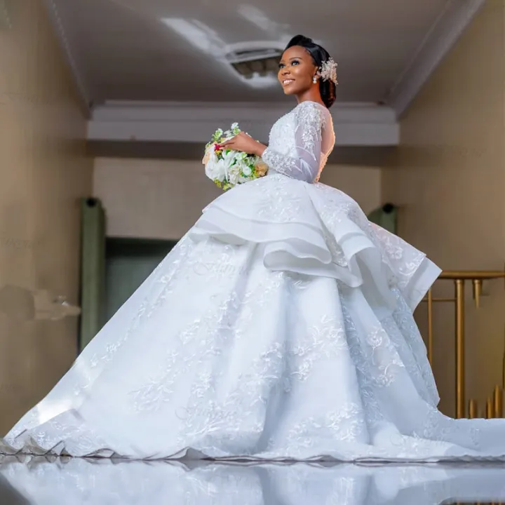 Funyue Elegant Muslim Wedding Dress Luxury Chapel Train Gorgeous Ball Gown Bride Dress Plus Size Mariage 2023 New