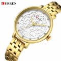 CURREN 9046 Black Stainless Steel Analog Watch For Women - Gold & White.