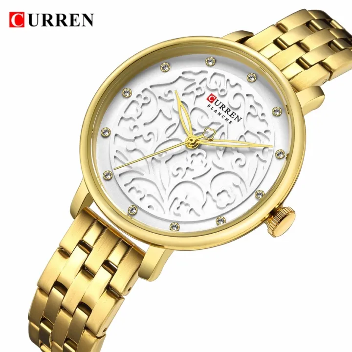 CURREN%209046%20Black%20Stainless%20Steel%20Analog%20Watch%20For%20Women%20-%20Gold%20&%20White%20-%20Image%203