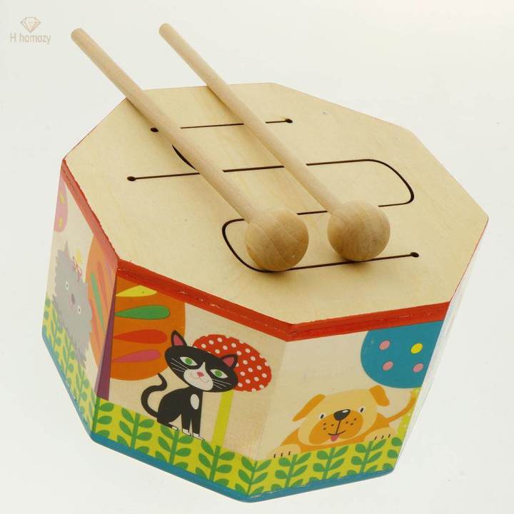 Wooden Drum Hand Percussion Instrument Toy for Kids Early Music Learning