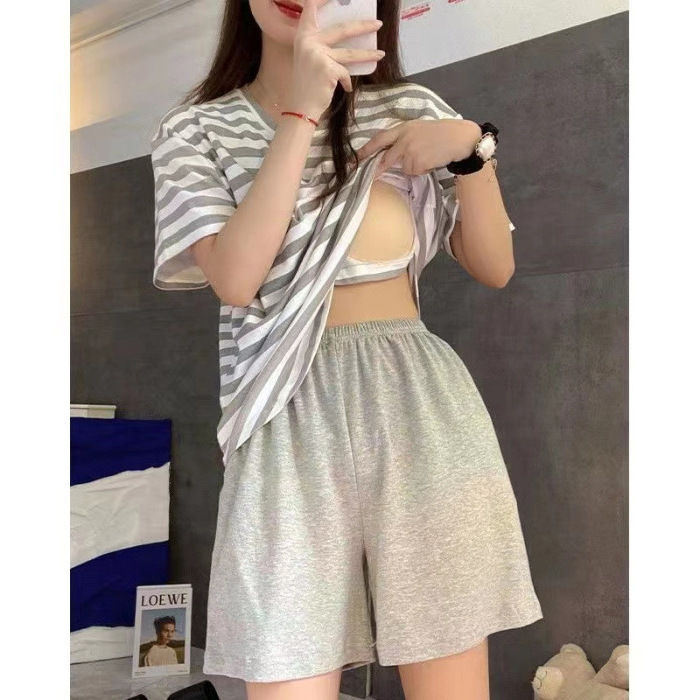 Manufacturers:%20foreign%20trade,%20summer%20pajamas%20with%20bra%20pads,%20women's%20short-sleeved%20shorts,%20imitation%20cotton%20stripes,%20simple%20sports%20loungewear,%20can%20be%20worn%20outside%20-%20Image%207