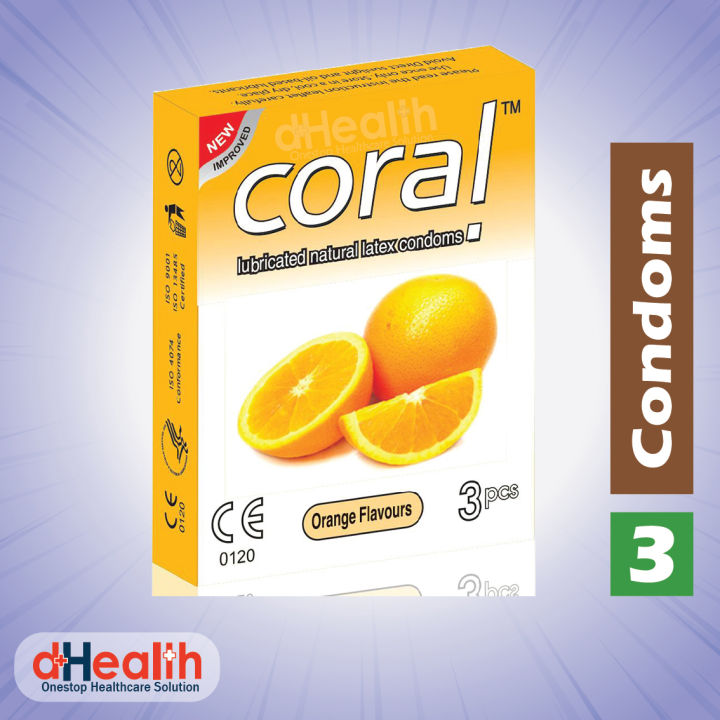 Coral Orange Flavor Condom, Single Pack, 3 Pcs