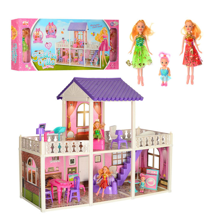 Fashion Villa Barbie Doll House Two Story Doll house with 3 Dolls & Furniture Gift for Girl Big Size