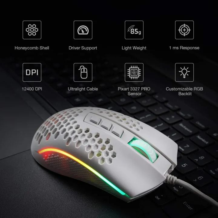 Redragon%20M808%20Storm%20Lightweight%20RGB%20Gaming%20Mouse,%2085g%20Ultralight%20Honeycomb%20Shell%20-%2012,400%20DPI%20Optical%20Sensor%20-%207%20Programmable%20Buttons%20-%20Precise%20Registration%20-%20Super-Lite%20Cable%20-%20White%20-%20Image%209