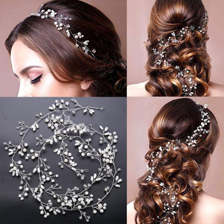 【ALLGOOD】Lengthened HandmaCrystal Pearl Hair Headwear Wedding Dress BriHeadwear Hair Ornaments