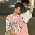 Fake Two Pieces Basketball WearTT-shirt Women's2022New Jersey Student Korean Style Loose Mid-Length Half Sleeveins-. 