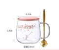 Creative transparent pot belly cup Japanese flower scale tea cup mug with lid and spoon high borosilicate milk coffee cup - Coffee Mug, WATER MUG. 