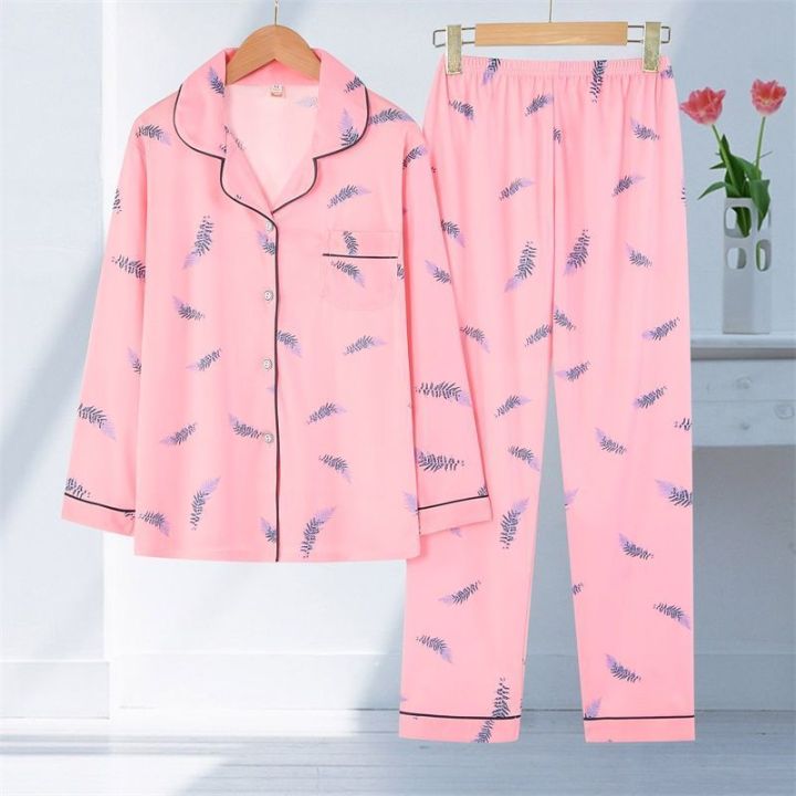 100%25%20High-End%20Double-Sided%20Pajamas%20Women's%20Summer%20Long-Sleeved%20plus%20Size%20Korean-Style%20Middle-Aged%20and%20Elderly%20Spring%20and%20Autumn%20Mom%20Suit%20Home%20Wear%20-%20Image%208