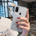 Casinglee for Samsung Galaxy M21 case Shiny Ring Glitter Soft Transparent Holder Stand Back cover with String for Samsung M21 Phone cases cover Stars Moon Girls.