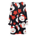Spring flowers Women Christmas Printed Pattern Dress, Black Round Collar Long Sleeve A-line Style Skirt, S/ M/ L/ XL/ XXL.