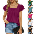 Women  U-neck T-shirt Double layer Lace Short Sleeve Ladies Pullover Tops Shirt Casual T-shirt. 