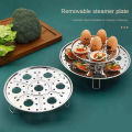 D Shop 18cm Round Stainless Steel Steamer with Water Separation Design for Cooking Steamed Foods, Detachable Egg Steaming Rack Included.