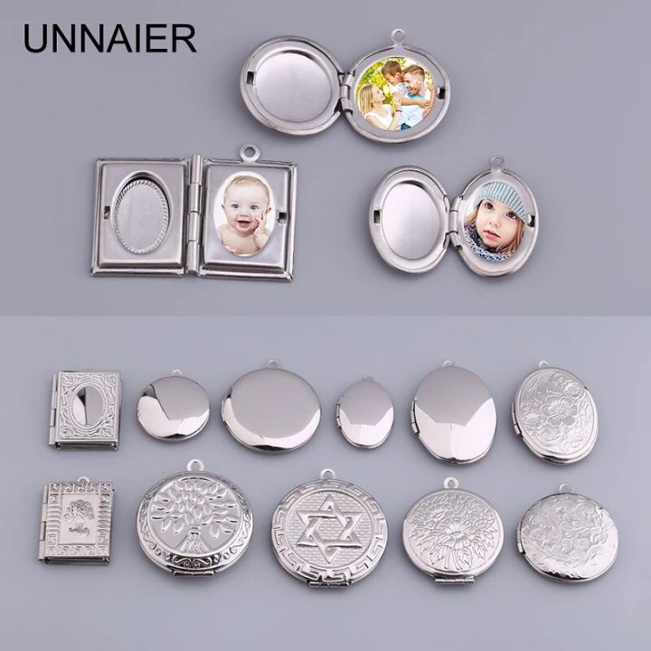 UNNAIER 1/pic geometric round photo frame necklace pendant titanium steel stainless steel metal handmade diy accessories jewelry