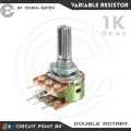 1K Ohm 2Pcs Pack Double Layer Variable Resistor / Potentiometer 6 Pin Dual Gang Linear Taper, Rotary, Adjustable Variable Resistor / Potentiometer For Electric & Electronics.. 