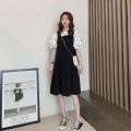 Fashion suit women's 2023 Korean version of loose and thin polka dot top + slip dress two-piece set of slightly chubby women's clothing. 