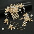 Golden Hair Comb Floral Pearl Hairpin Wedding Hair Accessories For Women U-shaped hair Clips Fashion Bridal Tiaras Hair Jewelry. 