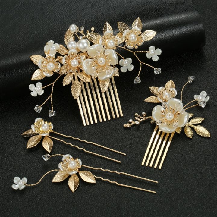 Golden Hair Comb Floral Pearl Hairpin Wedding Hair Accessories For Women U-shaped hair Clips Fashion Bridal Tiaras Hair Jewelry