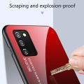 Biruiqu For Samsung Galaxy A03s Shockproof Gradient Tempered Glass Back Soft Silicone Edge Case Cover.