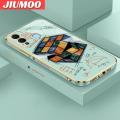 JIUMOO For Infinix Hot 12 Play Case Cartoon Cute Rubik's Cube Side Design Phone Case Square Edge Pattern Silicone Softcase Luxury Plating Casing Full Cover Camera Shockproof Protection Cases.