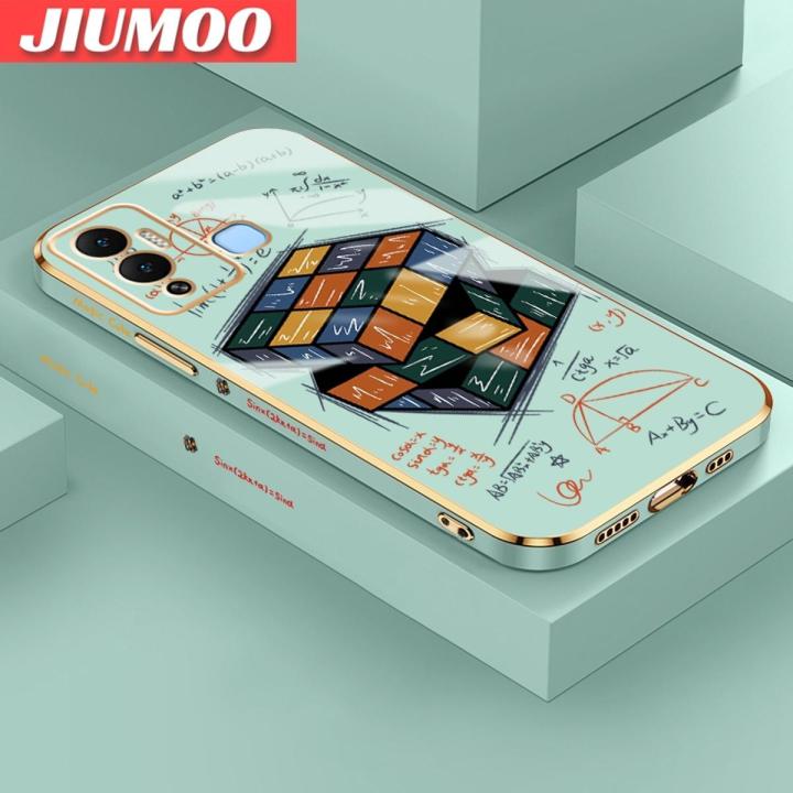 JIUMOO For Infinix Hot 12 Play Case Cartoon Cute Rubik's Cube Side Design Phone Case Square Edge Pattern Silicone Softcase Luxury Plating Casing Full Cover Camera Shockproof Protection Cases