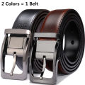 1Pcs Men's Genuine Leather Reversible Belt Rotated Buckle Two In One Big And Tall. 