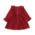 Baby Girls Solid Cotton Crepe Dress Soft Fabric Long Sleeve Ruffle Party Casual Toddler Outfit Comfortable Kids Clothing. 