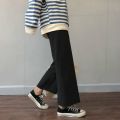 Cusual Pants Women Summer Ankle-length Loose Wide Leg Elastic High Waist Oversize Black Simple Comfortable Elegant Ladies Chic BQ. 