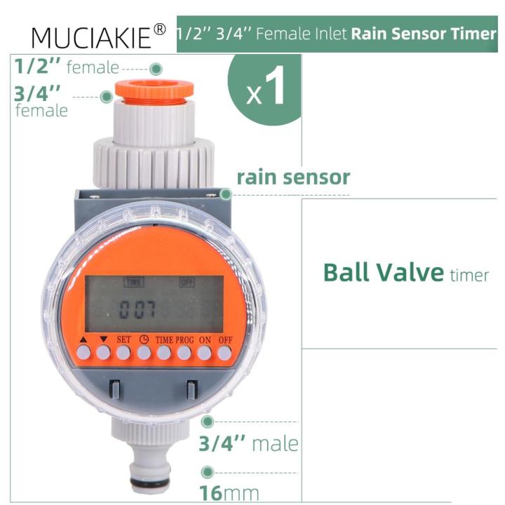 Rain Sensor Ball Valve LCD Garden Water Timer Automatic Electronic ...