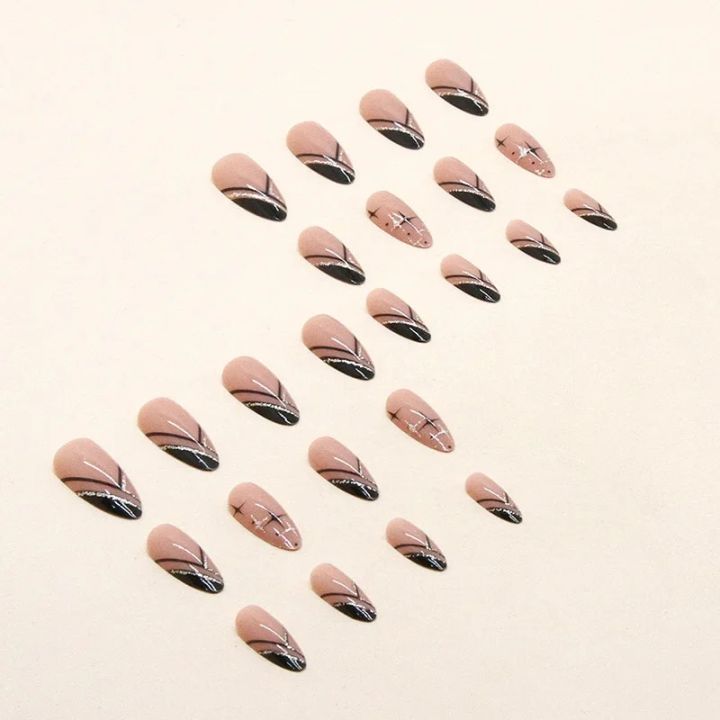 24Pcs/Box%20Almond%20Round%20False%20Nails%20Detachable%20Stiletto%20Nails%20Full%20Cover%20French%20Ballerina%20Women%20Girls%20Nail%20Tips%20Press%20Nails%20-%20Image%203